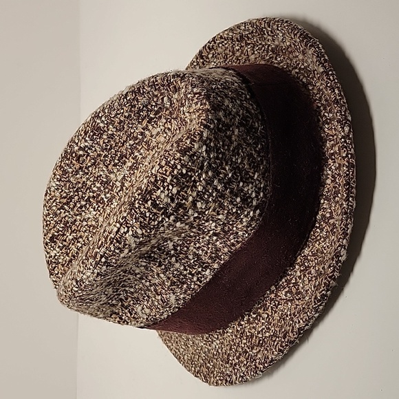 August Trilby Tweed Fedora Hat Brown Tan White Wool Floral Lining OS - Picture 7 of 13